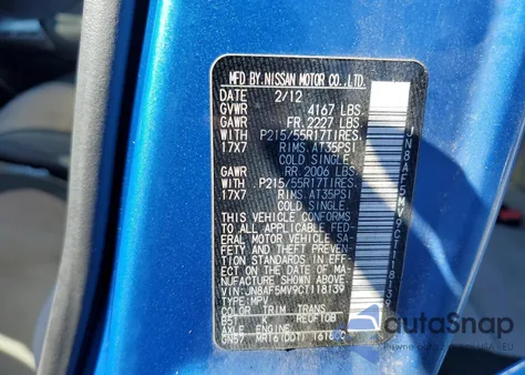 2012 Nissan Juke S из США, поврежденный, VIN JN8AF5MV9CT118139